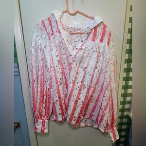 White and Pink Eyelet long Sleeve Blouse